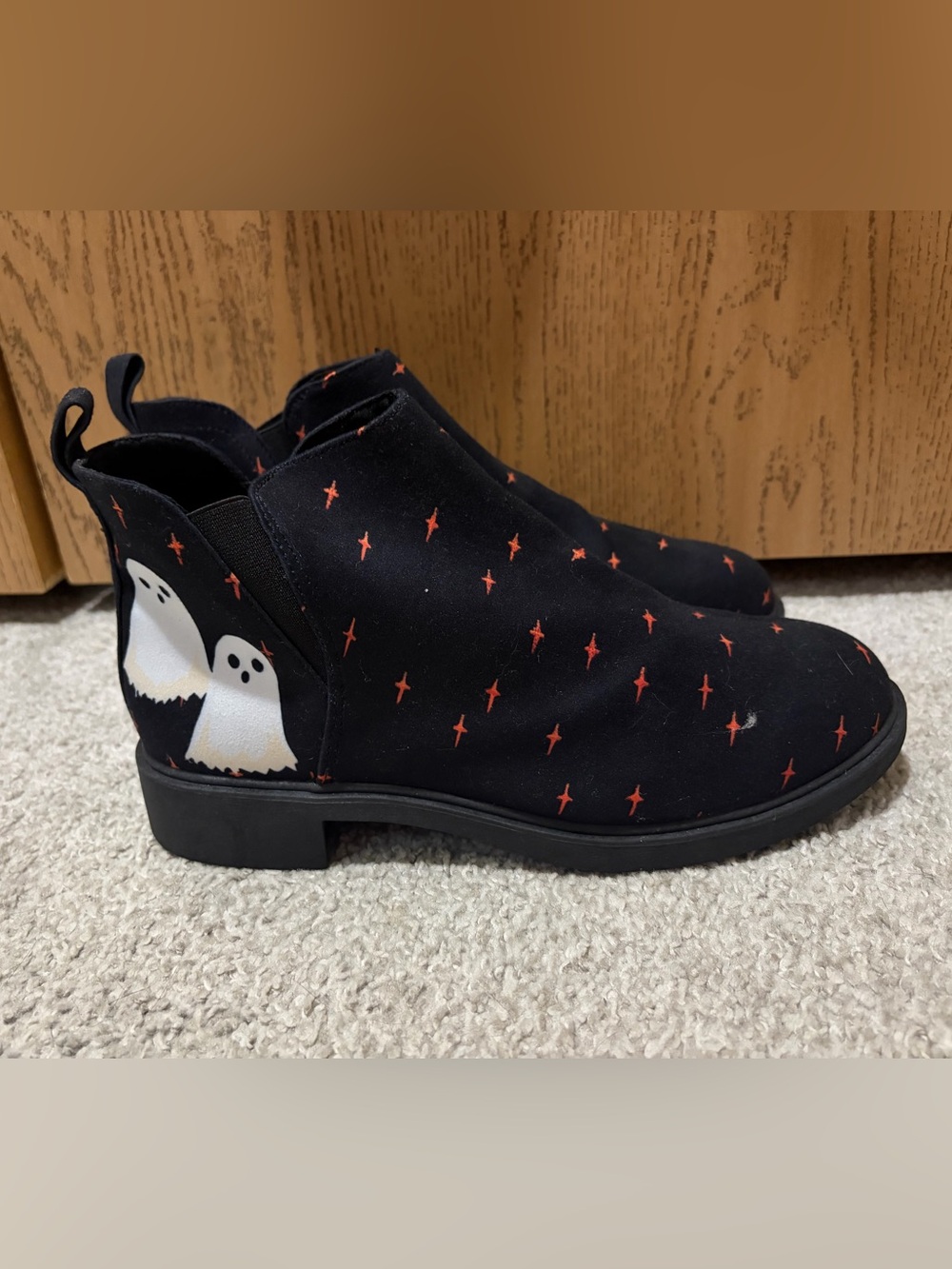 Rogue + Wolf Ghost Halloween Chelsea Ankle Boots Black Orange Size 10W / 8.5M
